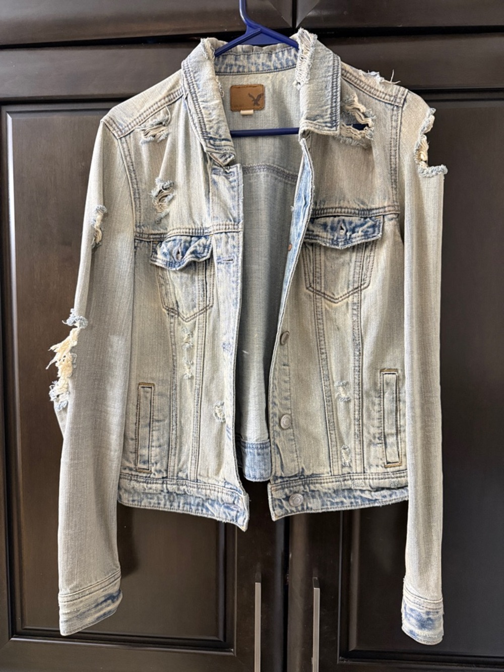 American Eagle Distressed Light Wash Denim Jacket